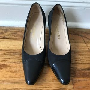 Chanel Navy Toe Cap Heels Size 38